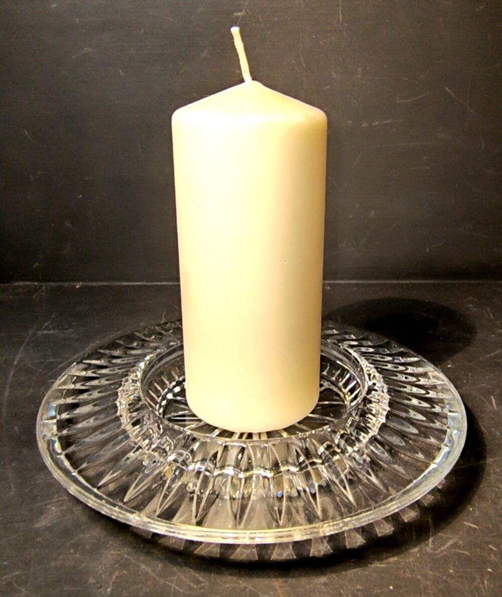 1934. Clear Glass or Crystal Candle Holder Plate or Trinket Dish